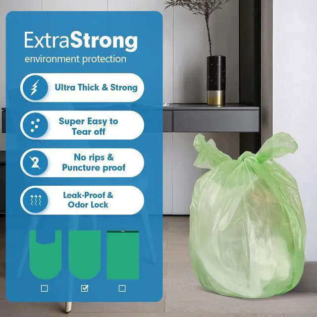 Alt view image 2 of 7 - 110 Counts Aklyaiap Small Trash Bags Biodegradable, Extra Thick & Strong 4 Gallon Trash Bag Green, Unscented Small Garbage Bags, Easy Tearing Waste Basket Liners for Kitchen, Bathroom, Bedroom, Office