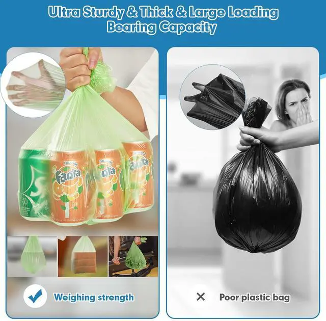 Alt view image 3 of 7 - 110 Counts Aklyaiap Small Trash Bags Biodegradable, Extra Thick & Strong 4 Gallon Trash Bag Green, Unscented Small Garbage Bags, Easy Tearing Waste Basket Liners for Kitchen, Bathroom, Bedroom, Office