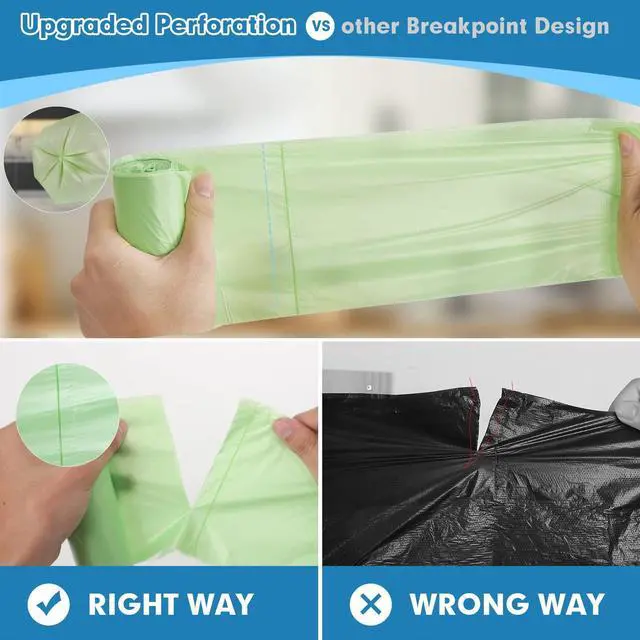 Alt view image 4 of 7 - 110 Counts Aklyaiap Small Trash Bags Biodegradable, Extra Thick & Strong 4 Gallon Trash Bag Green, Unscented Small Garbage Bags, Easy Tearing Waste Basket Liners for Kitchen, Bathroom, Bedroom, Office