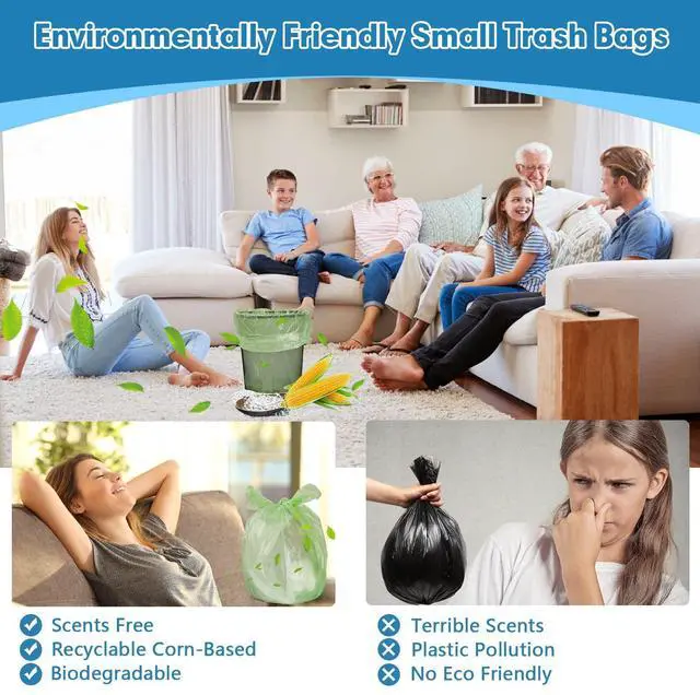 Alt view image 6 of 7 - 110 Counts Aklyaiap Small Trash Bags Biodegradable, Extra Thick & Strong 4 Gallon Trash Bag Green, Unscented Small Garbage Bags, Easy Tearing Waste Basket Liners for Kitchen, Bathroom, Bedroom, Office