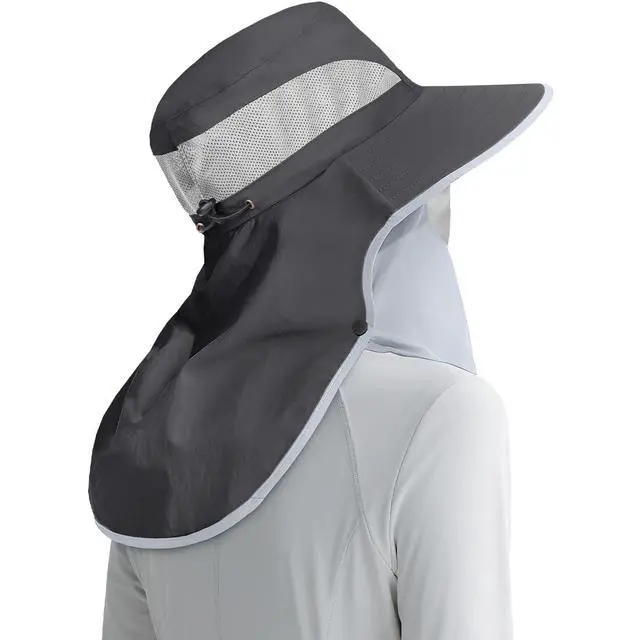 Alt view image 2 of 7 - Womens Sun Hat Wide Brim UPF50+ Outdoor Sun Protection Ladies Fishing Hat with Neck Flap Detachable Face Cover (US, Alpha, One Size, Dark Grey)