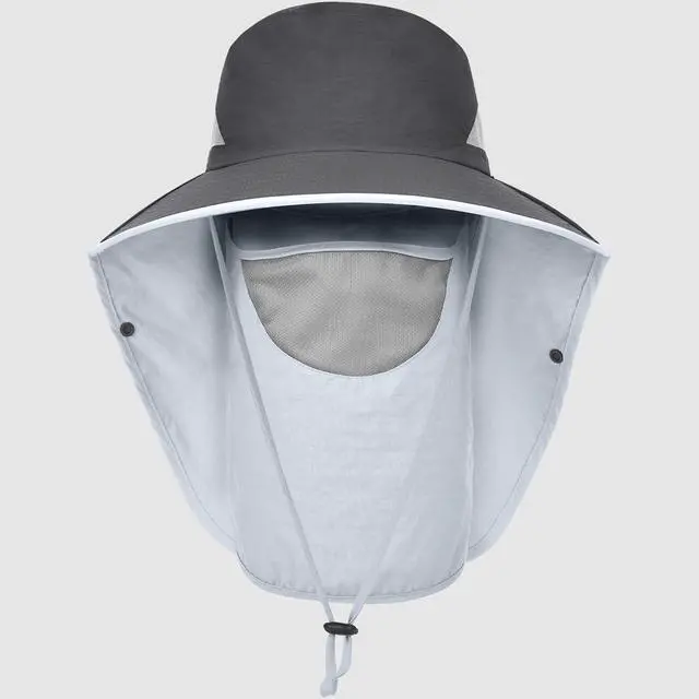 Alt view image 4 of 7 - Womens Sun Hat Wide Brim UPF50+ Outdoor Sun Protection Ladies Fishing Hat with Neck Flap Detachable Face Cover (US, Alpha, One Size, Dark Grey)