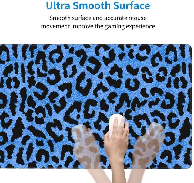 Alt view image 4 of 7 - Blue Leopard Skin Print Large Extended Mouse Pads XL Mousepad with Stitched Edges Non-Slip Rubber Base Computer Keyboard Pad Desk Mat for Home Office Desk Decor, 29.5" X 15.8"