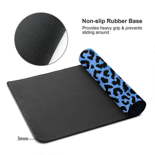 Alt view image 3 of 7 - Blue Leopard Skin Print Large Extended Mouse Pads XL Mousepad with Stitched Edges Non-Slip Rubber Base Computer Keyboard Pad Desk Mat for Home Office Desk Decor, 29.5" X 15.8"