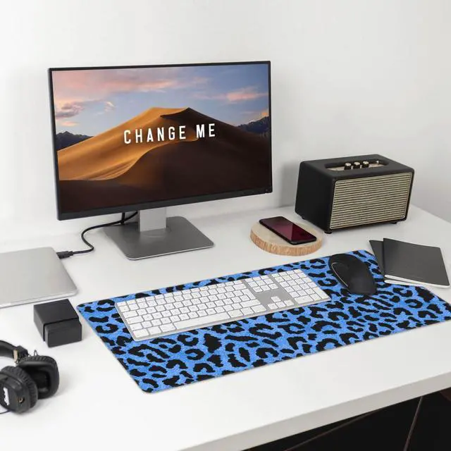 Alt view image 5 of 7 - Blue Leopard Skin Print Large Extended Mouse Pads XL Mousepad with Stitched Edges Non-Slip Rubber Base Computer Keyboard Pad Desk Mat for Home Office Desk Decor, 29.5" X 15.8"