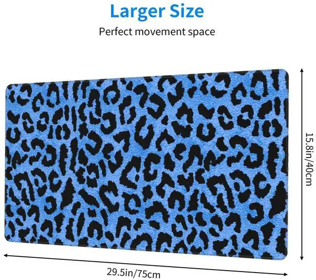 Alt view image 2 of 7 - Blue Leopard Skin Print Large Extended Mouse Pads XL Mousepad with Stitched Edges Non-Slip Rubber Base Computer Keyboard Pad Desk Mat for Home Office Desk Decor, 29.5" X 15.8"