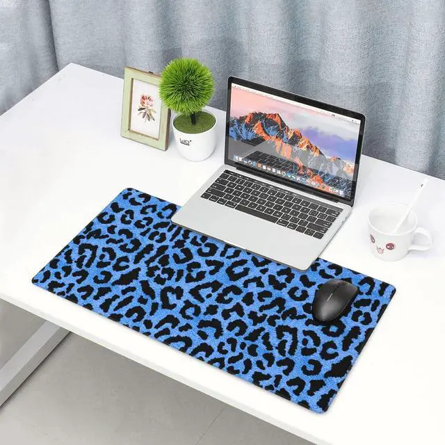 Alt view image 7 of 7 - Blue Leopard Skin Print Large Extended Mouse Pads XL Mousepad with Stitched Edges Non-Slip Rubber Base Computer Keyboard Pad Desk Mat for Home Office Desk Decor, 29.5" X 15.8"