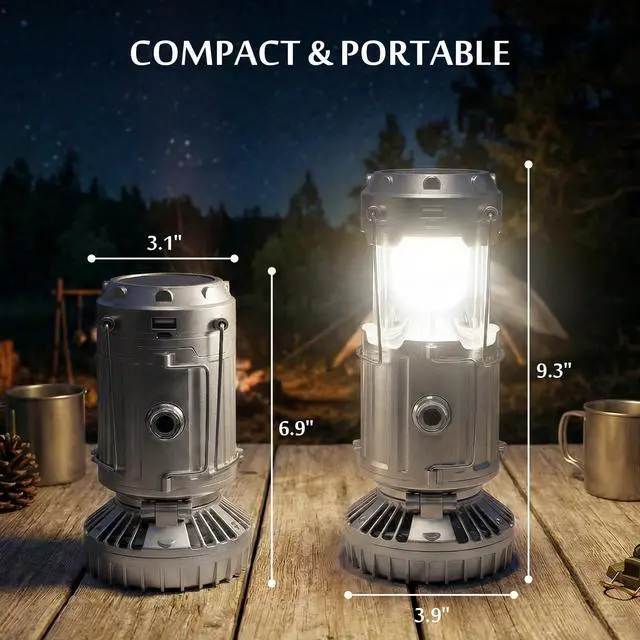 Alt view image 2 of 7 - Camping Light Set, Headlamp with Motion Sensor & Solar Camping Fan Lantern, 230° COB Headlamp and 5-in-1 Rechargeable LED Lantern with Fan, Phone Charger for Hiking, Emergency, Outdoor Gear,Silver