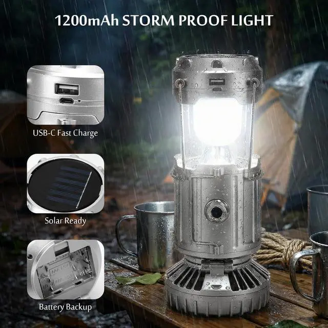 Alt view image 5 of 7 - Camping Light Set, Headlamp with Motion Sensor & Solar Camping Fan Lantern, 230° COB Headlamp and 5-in-1 Rechargeable LED Lantern with Fan, Phone Charger for Hiking, Emergency, Outdoor Gear,Silver