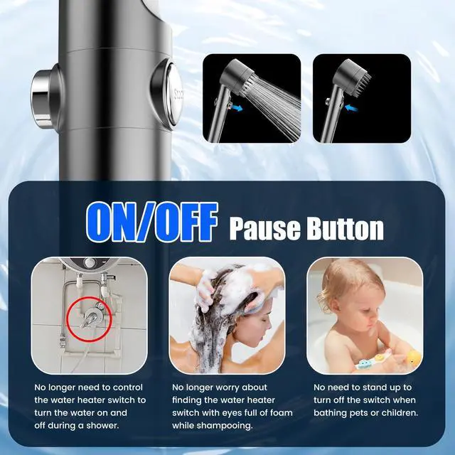 Alt view image 3 of 6 - Filtered Shower Head with Handheld, High Pressure Water Flow and Multiple Spray Modes Shower Head with Filter, Power Wash for Hard Water, Showerhead with ON/OFF Switch for Pets Bath