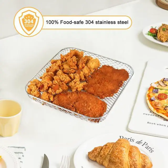 Alt view image 5 of 7 - 8 inch Square Air Fryer Rack, 3pcs Stackable Stainless Steel Dehydrator Rack with Silicon Feet, Square Air Fryer Accessories for Cosori, Instant Vortex, Ninja Pro XL 6.5 QT AF181 & More