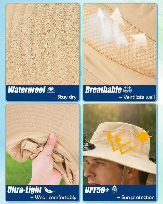 Alt view image 6 of 7 - Sun Hat with Dual Fans, Wide Brim Solar Fan Hat for Men Women, Outdoor Fan Fishing Bucket Hat for Beach, Hiking, Gardening, Beige
