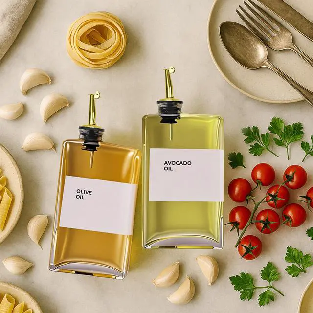 Alt view image 5 of 7 - Olive Oil Dispenser Bottle - Includes 44 Kitchen Essential Labels - Cooking Oil Bottles for Kitchen, Coffee Syrup Dispenser - Pourer Spout with 11.8 fl oz Glass Container Cruet - 2pcs, Gold