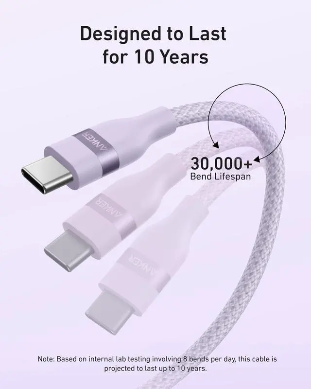 Alt view image 4 of 6 - Nano USB C Cable, 240W Flexible Multi-Color Braided Cord, Fast Charging Type C Charger for iPhone 17 Series, MacBook Pro and More (Purple, 6ft)
