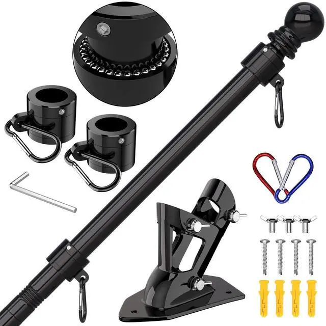 Main image of Flag Pole - Upgraded Bracket, 6 FT Stainless Steel Flag Poles for Outside House, Residential or Commerical, Tangle Free Flag Pole Kit for American Flag (Without Flag, Black)