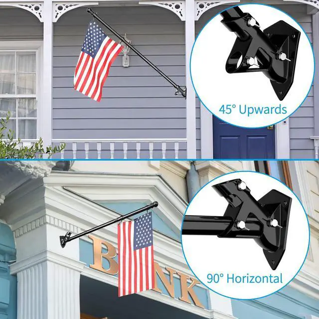 Alt view image 3 of 7 - Flag Pole - Upgraded Bracket, 6 FT Stainless Steel Flag Poles for Outside House, Residential or Commerical, Tangle Free Flag Pole Kit for American Flag (Without Flag, Black)