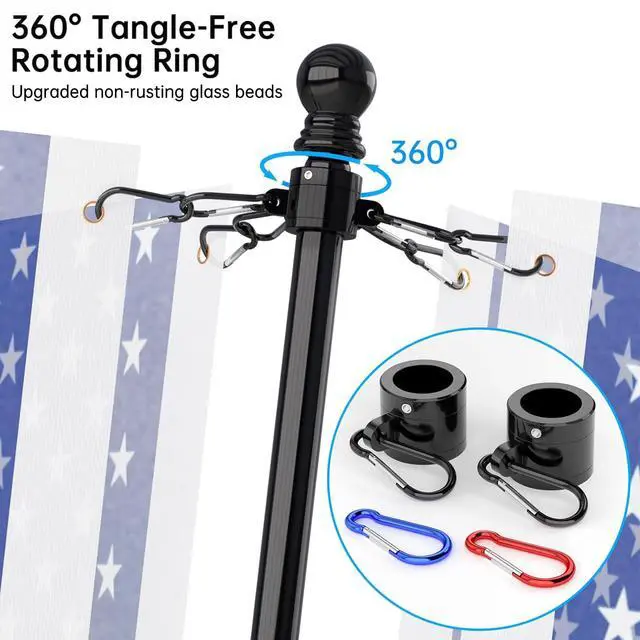 Alt view image 4 of 7 - Flag Pole - Upgraded Bracket, 6 FT Stainless Steel Flag Poles for Outside House, Residential or Commerical, Tangle Free Flag Pole Kit for American Flag (Without Flag, Black)