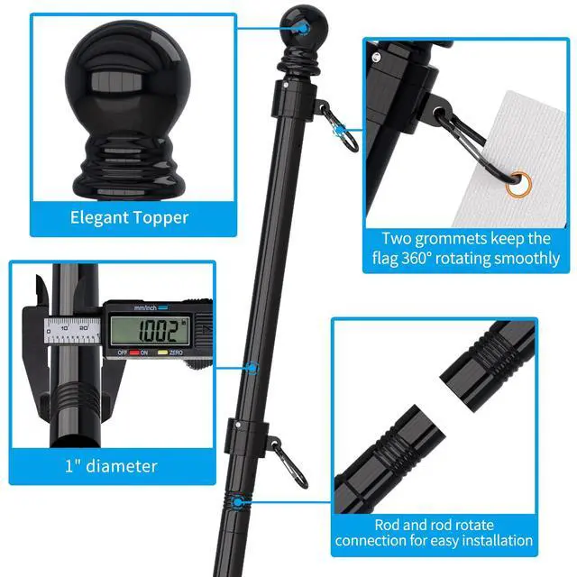 Alt view image 6 of 7 - Flag Pole - Upgraded Bracket, 6 FT Stainless Steel Flag Poles for Outside House, Residential or Commerical, Tangle Free Flag Pole Kit for American Flag (Without Flag, Black)