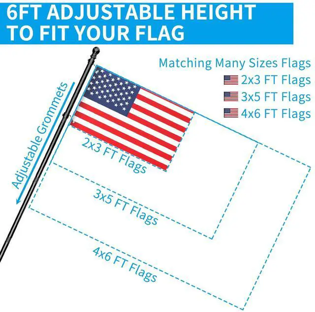 Alt view image 7 of 7 - Flag Pole - Upgraded Bracket, 6 FT Stainless Steel Flag Poles for Outside House, Residential or Commerical, Tangle Free Flag Pole Kit for American Flag (Without Flag, Black)