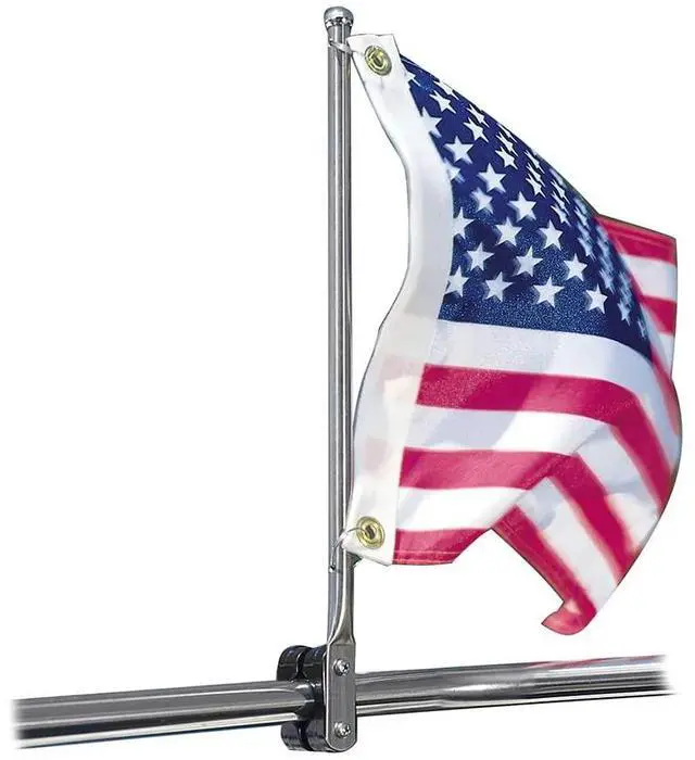 Main image of 15" Stainless Steel Flag Pole with Rail Mount Made from T304 stainless steel 15" length Mounts to 7/8" to 1 1/4" round rails Complete with split rings 2020109098