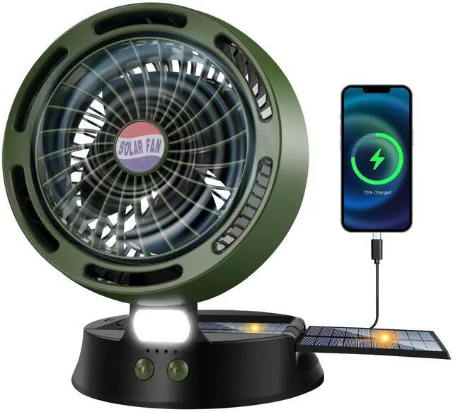 Main image of 10400mAh Solar Camping Fan with LED Lantern, Rechargeable Portable Fan with 5W Solar Panel, Battery Operated Personal Fan for Outside Picnic, Fishing, Outdoor Tent Fan for Camping Essentials
