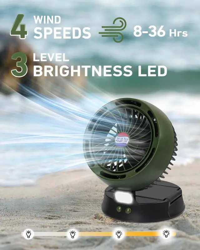Alt view image 4 of 6 - 10400mAh Solar Camping Fan with LED Lantern, Rechargeable Portable Fan with 5W Solar Panel, Battery Operated Personal Fan for Outside Picnic, Fishing, Outdoor Tent Fan for Camping Essentials