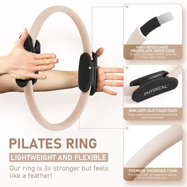 Alt view image 4 of 6 - Pilates Ring, 15-Inch Magic Circle with Thick Padded Handles, Nude | Pilates Equipment for Toning Inner Thighs, Arms and Strengthening Cores with Workout Sheet Included