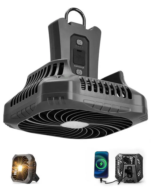 Main image of Portable Camping Fan with LED Lantern, 40H Rechargeable Battery Operated Quiet Tent Fan with Hanging Hook for RV Car Beach Outdoor Hurricane Emergency Outages