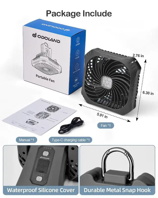 Alt view image 7 of 7 - Portable Camping Fan with LED Lantern, 40H Rechargeable Battery Operated Quiet Tent Fan with Hanging Hook for RV Car Beach Outdoor Hurricane Emergency Outages