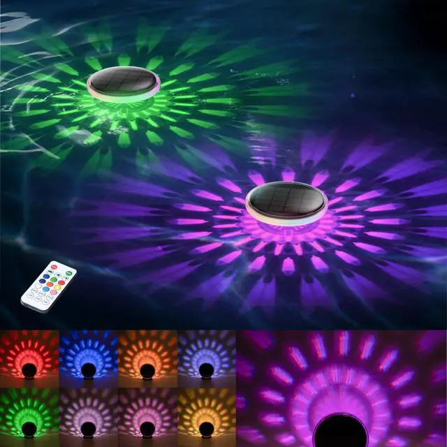 Main image of Floating Lights for Small Pools, Hot Tub, Pond, and Spa Solar-Powered LED with RF Remote, 9 Color Modes, Brightness & Timer Control, IP67 Waterproof (2 Pack)