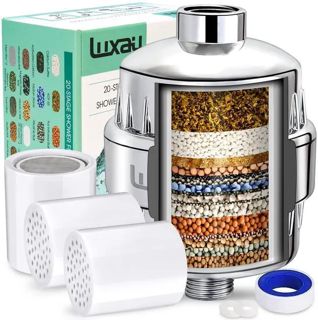 Main image of 20 Stage Shower Filter w/ 3 Cartridge, Shower Head Filter, Reduce Well Hard Water Chlorine Heavy Metal & Impurity, Improve Skin Hair, Fit Most Handheld Showerhead Fixed Rainfall, Chrome