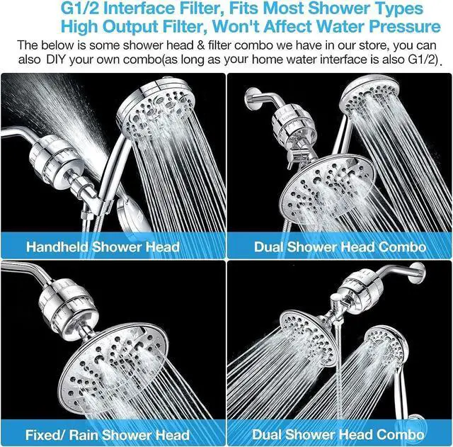 Alt view image 4 of 7 - 20 Stage Shower Filter w/ 3 Cartridge, Shower Head Filter, Reduce Well Hard Water Chlorine Heavy Metal & Impurity, Improve Skin Hair, Fit Most Handheld Showerhead Fixed Rainfall, Chrome
