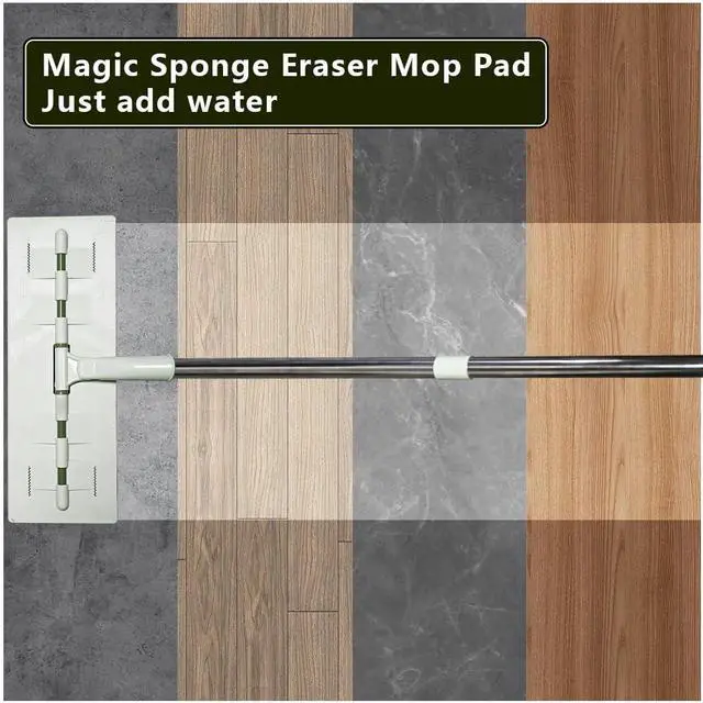 Alt view image 2 of 6 - Magic Sponge Eraser Mop, 60" Adjustable Mop Handle with Flexible 13" Flat Head with Microfiber Pad and Magic Sponge Eraser Pads