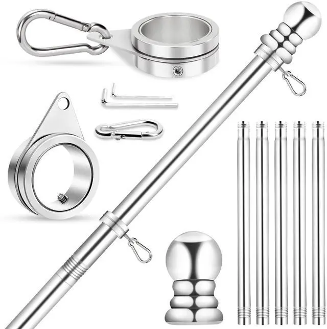 Main image of Flag Pole for House, REERON 6 FT Stainless Steel Spinning Flagpole Kit, 1" Rustproof Porch Flagpole with 360° Tangle Free Metal Flagpole Ring for Residential Outdoor Sport for 3x5 Flag, Without Holder