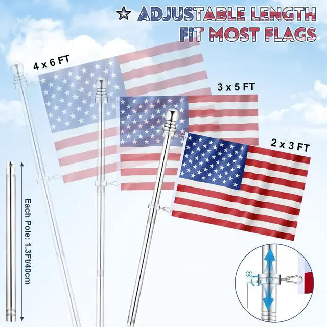 Alt view image 2 of 7 - Flag Pole for House, REERON 6 FT Stainless Steel Spinning Flagpole Kit, 1" Rustproof Porch Flagpole with 360° Tangle Free Metal Flagpole Ring for Residential Outdoor Sport for 3x5 Flag, Without Holder