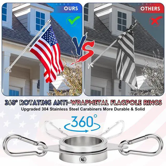Alt view image 3 of 7 - Flag Pole for House, REERON 6 FT Stainless Steel Spinning Flagpole Kit, 1" Rustproof Porch Flagpole with 360° Tangle Free Metal Flagpole Ring for Residential Outdoor Sport for 3x5 Flag, Without Holder
