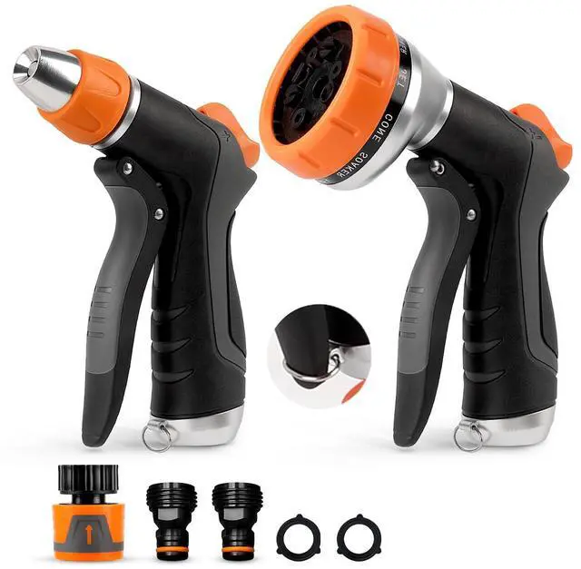 Main image of 2 Pack Garden Hose Nozzle: High Pressure Water Hose Sprayer with 10 & 2 Spray Patterns - Lightweight & Rust-Proof Handheld Spray Gun (Black)
