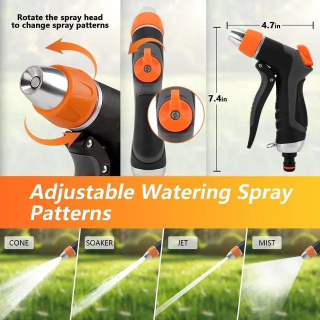 Alt view image 4 of 7 - 2 Pack Garden Hose Nozzle: High Pressure Water Hose Sprayer with 10 & 2 Spray Patterns - Lightweight & Rust-Proof Handheld Spray Gun (Black)