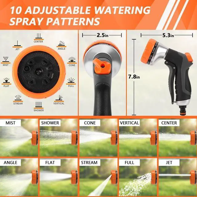 Alt view image 3 of 7 - 2 Pack Garden Hose Nozzle: High Pressure Water Hose Sprayer with 10 & 2 Spray Patterns - Lightweight & Rust-Proof Handheld Spray Gun (Black)