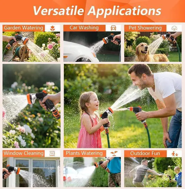 Alt view image 6 of 7 - 2 Pack Garden Hose Nozzle: High Pressure Water Hose Sprayer with 10 & 2 Spray Patterns - Lightweight & Rust-Proof Handheld Spray Gun (Black)