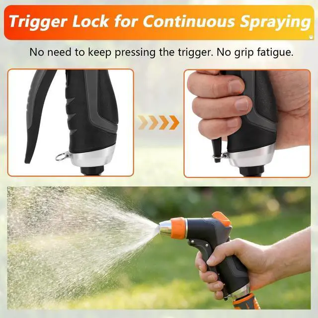 Alt view image 7 of 7 - 2 Pack Garden Hose Nozzle: High Pressure Water Hose Sprayer with 10 & 2 Spray Patterns - Lightweight & Rust-Proof Handheld Spray Gun (Black)