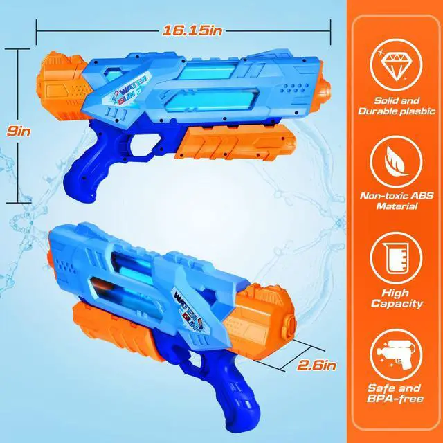 Alt view image 6 of 7 - 1200cc Super Squirt Water Guns for Kids Adults - 2 Pack Super Water Soaker with Excellent Range - Ideas Gift Toys for Summer Outdoor Swimming Pool Beach Sand Water Fighting Play