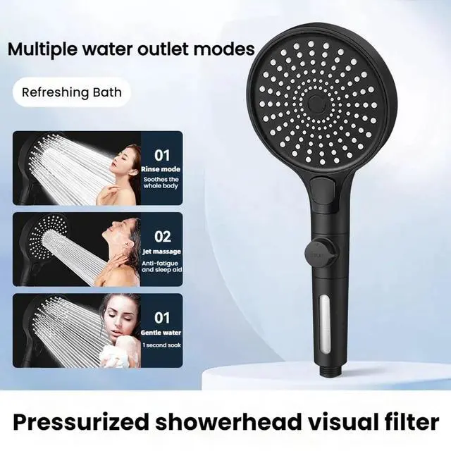 Alt view image 2 of 7 - Filtered Handheld Shower Head with Hose and Holder, 5.1" Large High Pressure Shower Wand with 2 Extra Filters, Reinforced Matte Black Showerhead Set for Hard Water, 3 Spray Modes & One-Key Pause