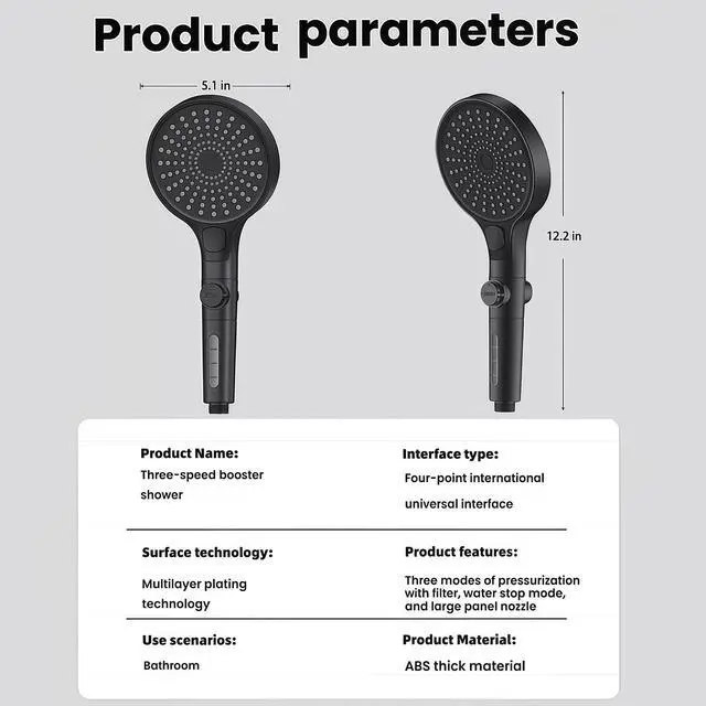 Alt view image 7 of 7 - Filtered Handheld Shower Head with Hose and Holder, 5.1" Large High Pressure Shower Wand with 2 Extra Filters, Reinforced Matte Black Showerhead Set for Hard Water, 3 Spray Modes & One-Key Pause