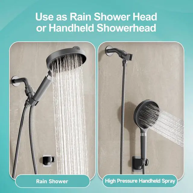 Alt view image 4 of 7 - Filtered Shower Head, 6 inch High Pressure Handheld Shower Head with Filter for Hard Water, 6 Spray Modes Detachable Showerhead with Hose and Shower Arm Bracket, Dark Grey