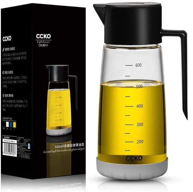 Main image of Olive Oil Dispenser Bottle for Kitchen with Leakproof and Dust Cover, Auto-Open & Close Glass Olive Oil Bottle with Non-Slip Bottom 600ml Cooking Oil and Vinegar Cruet Dispenser (Black)