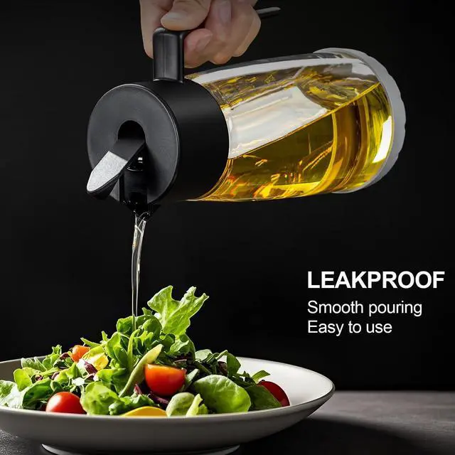 Alt view image 7 of 7 - Olive Oil Dispenser Bottle for Kitchen with Leakproof and Dust Cover, Auto-Open & Close Glass Olive Oil Bottle with Non-Slip Bottom 600ml Cooking Oil and Vinegar Cruet Dispenser (Black)