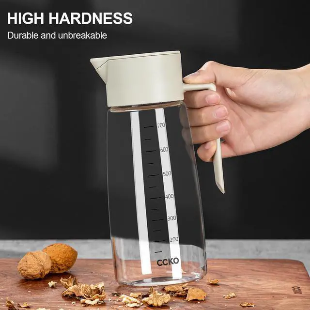Alt view image 6 of 7 - Olive Oil Dispenser Bottle for Kitchen with Leakproof and Dust Cover, Auto-Open & Close Glass Olive Oil Bottle with Non-Slip Bottom 600ml Cooking Oil and Vinegar Cruet Dispenser (Black)