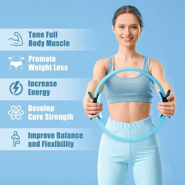Alt view image 4 of 7 - Pilates Ring Circle - 14 Inch Magic Fitness Circle for Toning Inner & Outer Thighs, Bonus Workout Guide Included (Blue)