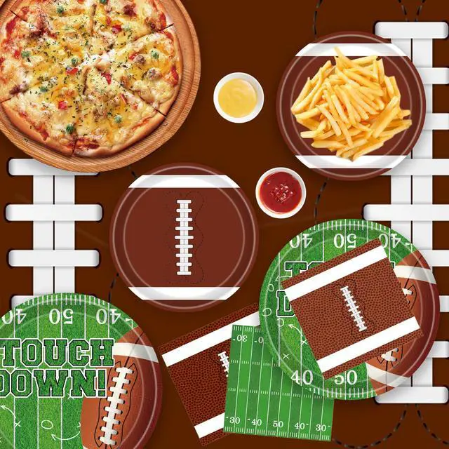 Alt view image 6 of 7 - Football Party Decorations Football Party Supplies Kit Serve 24 Plates Napkins Cups Banner Tablecloth for Foot Ball Themed Birthday Gameday Decorations